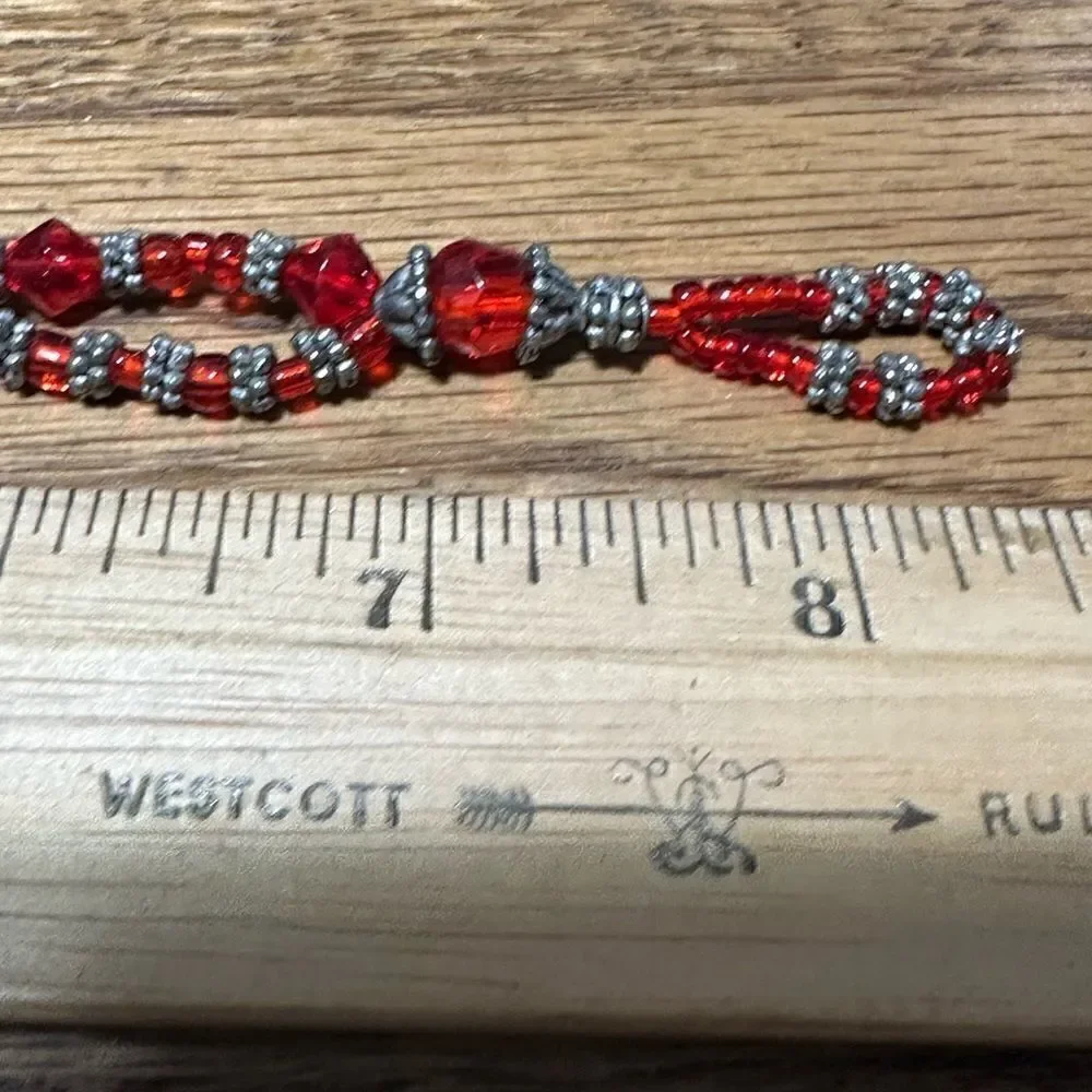 Handcrafted Lampwork Bead Red Bracelet 7-8” Artisan Glass Heart Closure